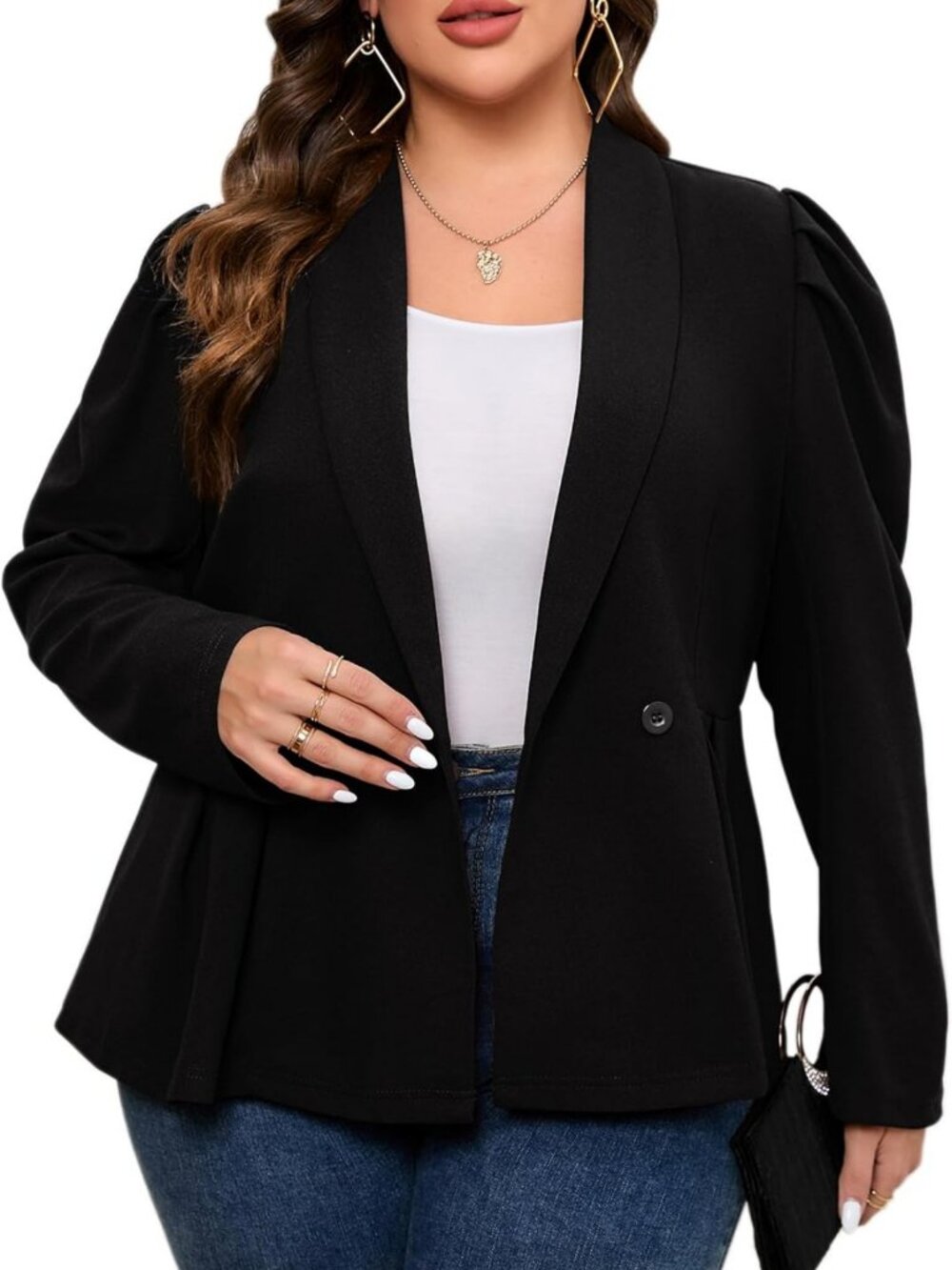 Plus Size Women's Business Casual Blazer Jacket, Long Sleeve Workwear Suit